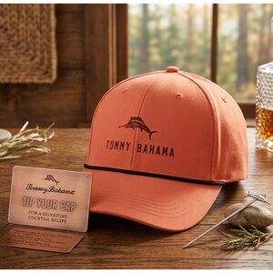 Tommy Bahama Coral Adjustable Baseball Cap With Marlin Logo & Comfortable Sweatb